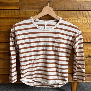 Rylee + Cru Boy’s Striped Long Sleeve Pocket Tee - Cream & Rust